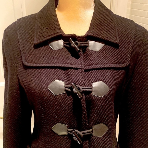 Anne Klein black wool jacket with toggle button closure. Herringbone weaveSize S - Picture 2 of 13
